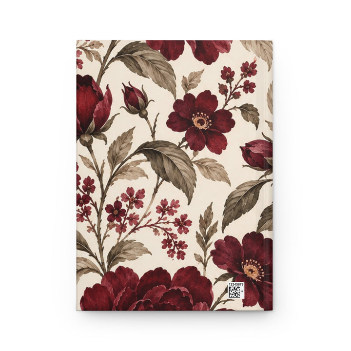 Sunday Theory vintage burgundy floral hardcover journal with a matte cream background and sewn flat-lay binding.
