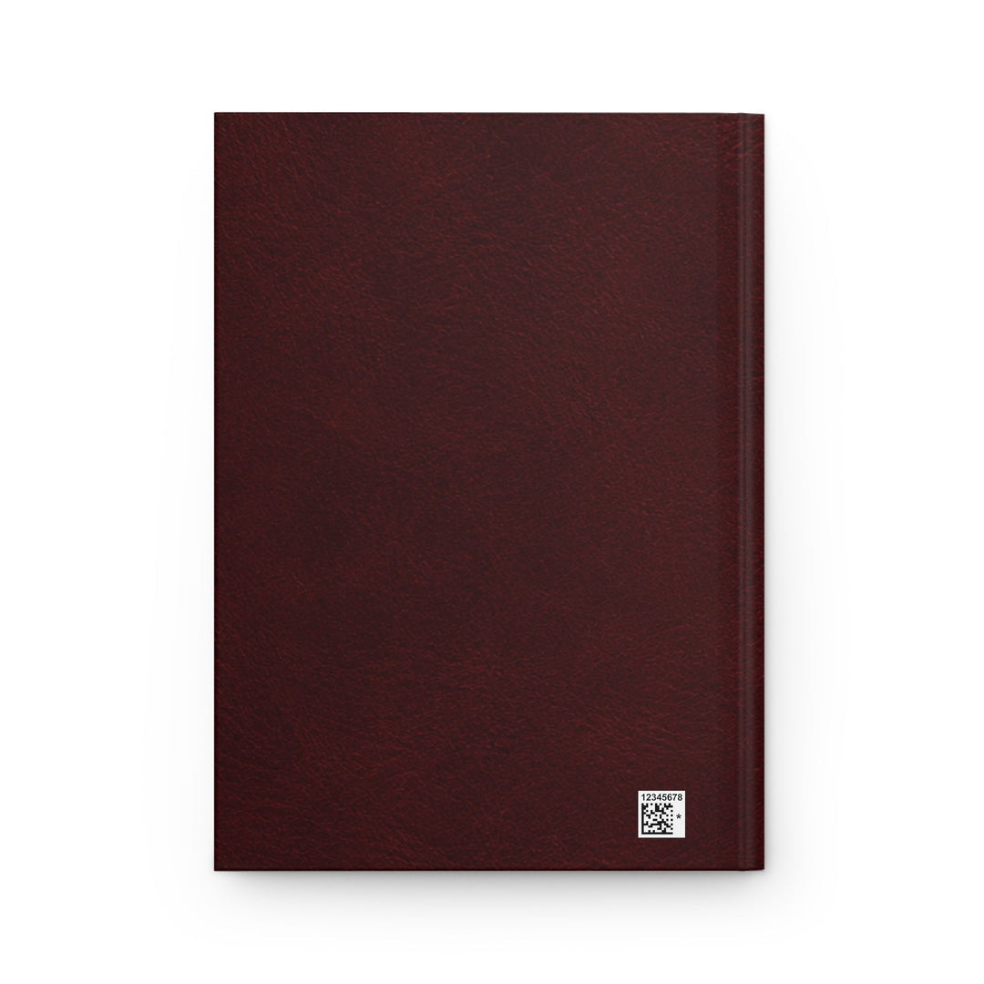 Sunday Theory burgundy matte hardcover journal back view with a small production barcode on the bottom right corner.