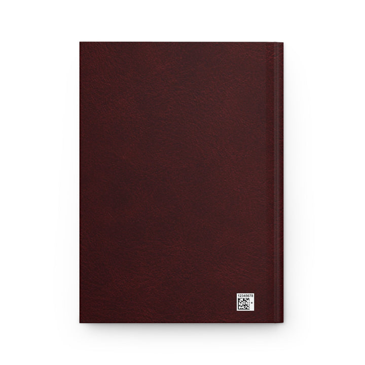 Sunday Theory burgundy matte hardcover journal back view with a small production barcode on the bottom right corner.