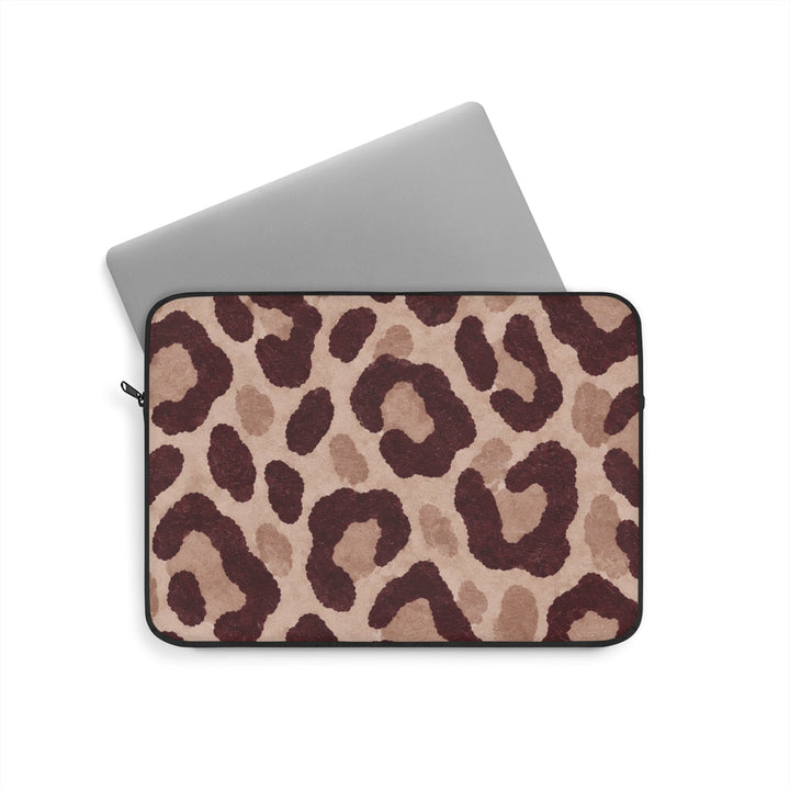 Sunday Theory leopard print laptop sleeve in blush and burgundy with a plush interior and protective foam padding