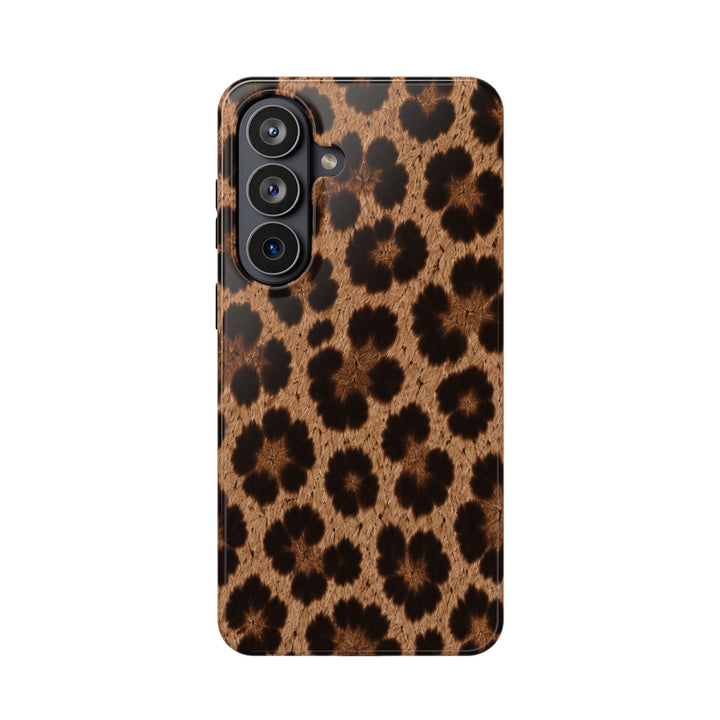 Sunday Theory impact-resistant phone case with a realistic brown and black leopard print pattern and MagSafe magnets.