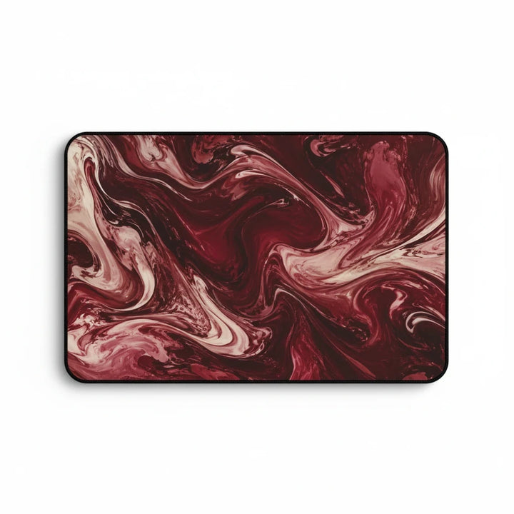 Sunday Theory maroon and cream marble swirl neoprene desk mat with hemmed edges for office or gaming setups