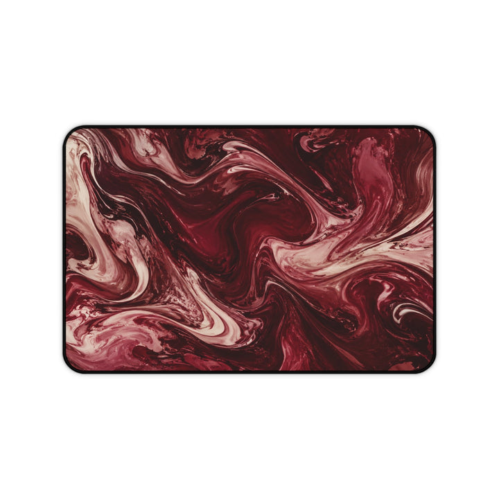 Sunday Theory maroon and cream marble pattern desk mat with non-slip neoprene backing and durable hemmed edges.