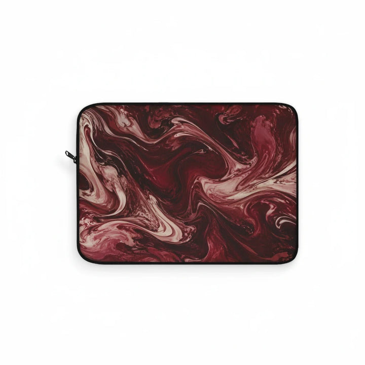 Sunday Theory maroon and cream marble swirl laptop sleeve with protective padding and smooth zipper closure.