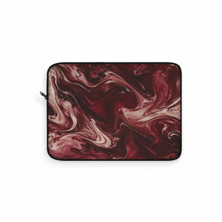 Sunday Theory maroon and cream marble swirl laptop sleeve with protective fleece lining and smooth zipper closure