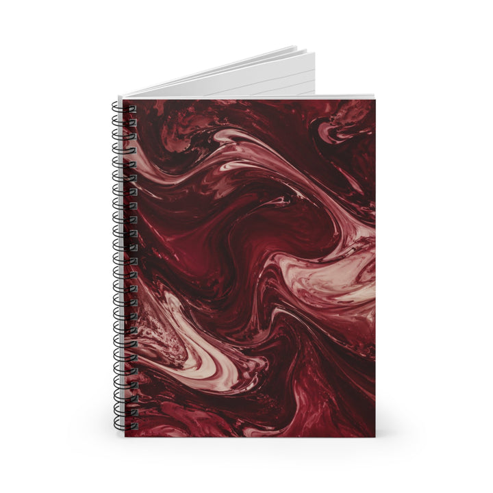 Sunday Theory maroon marble spiral notebook with cream swirls and black metal binding for journaling and notes.