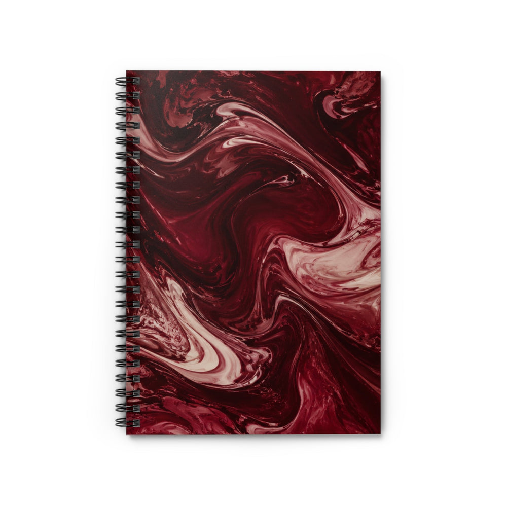 Sunday Theory maroon marble spiral notebook with rich burgundy and cream swirls and metal binding on a white background