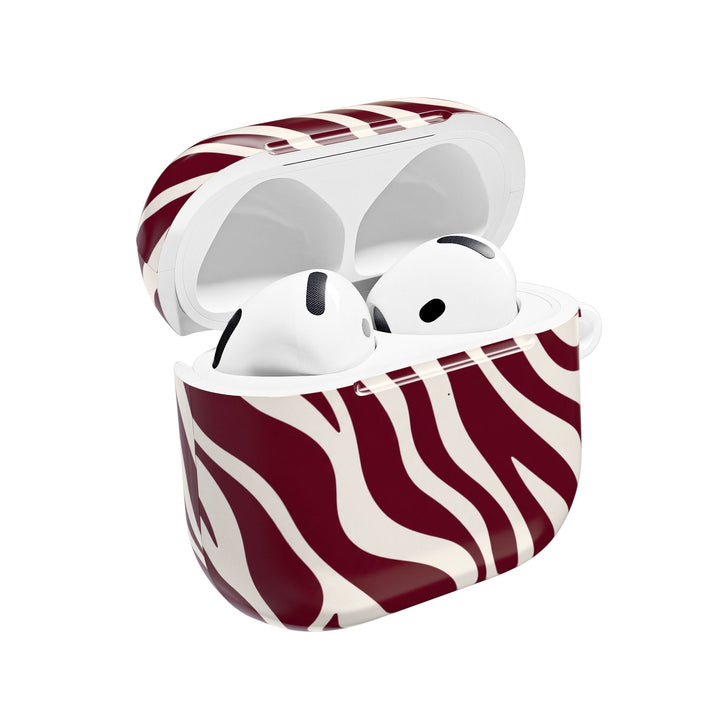 Sunday Theory maroon and cream zebra stripe glossy polycarbonate protective case for AirPods with open lid