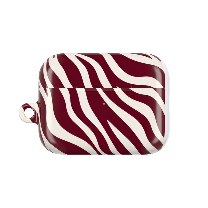 Sunday Theory maroon and cream zebra stripe glossy polycarbonate AirPod case with a slim protective design