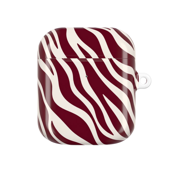 Sunday Theory maroon and cream zebra stripe glossy polycarbonate protective case for AirPods