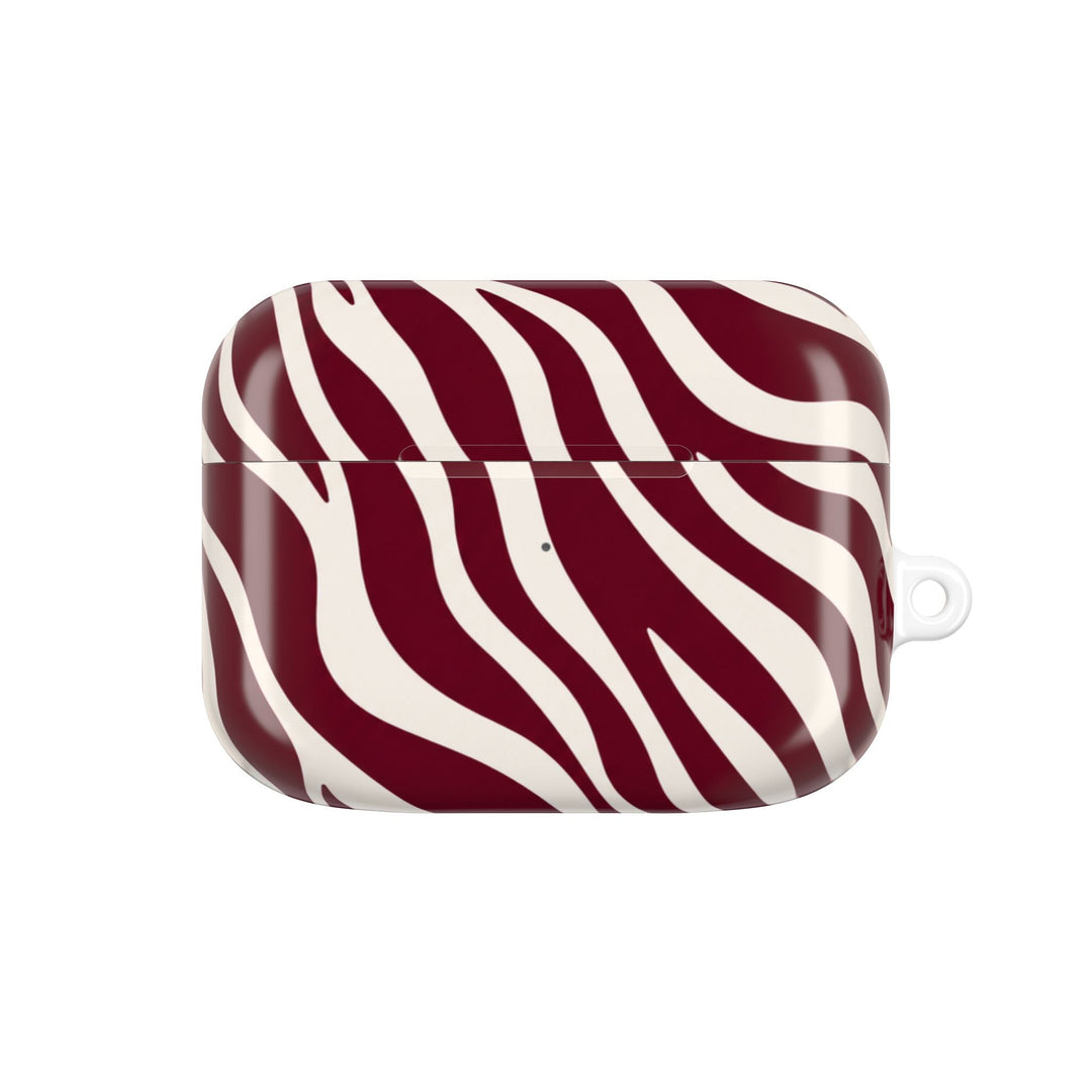Sunday Theory maroon and cream zebra stripe glossy polycarbonate protective case for AirPods