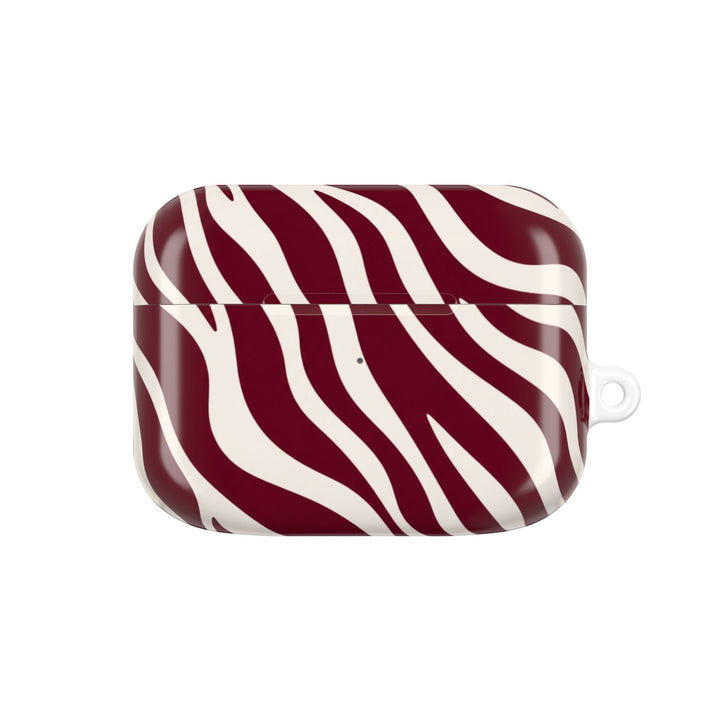 Sunday Theory maroon and cream zebra stripe glossy polycarbonate protective case for AirPods