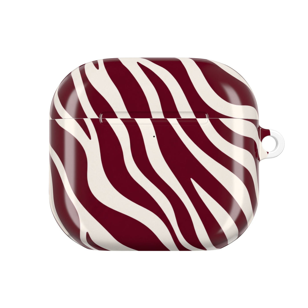 Sunday Theory maroon and cream zebra stripe glossy polycarbonate protective case for AirPods with carabiner loop