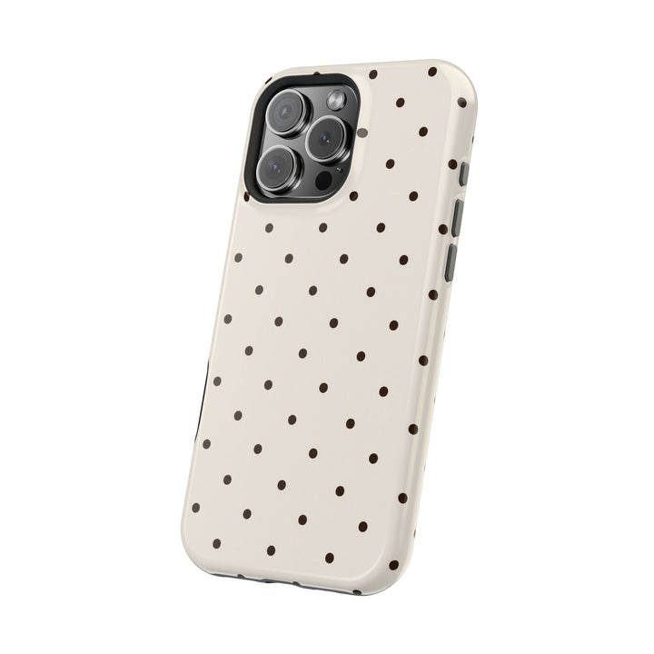 Sunday Theory cream and dark brown polka dot magnetic impact-resistant smartphone case with precision camera cutout