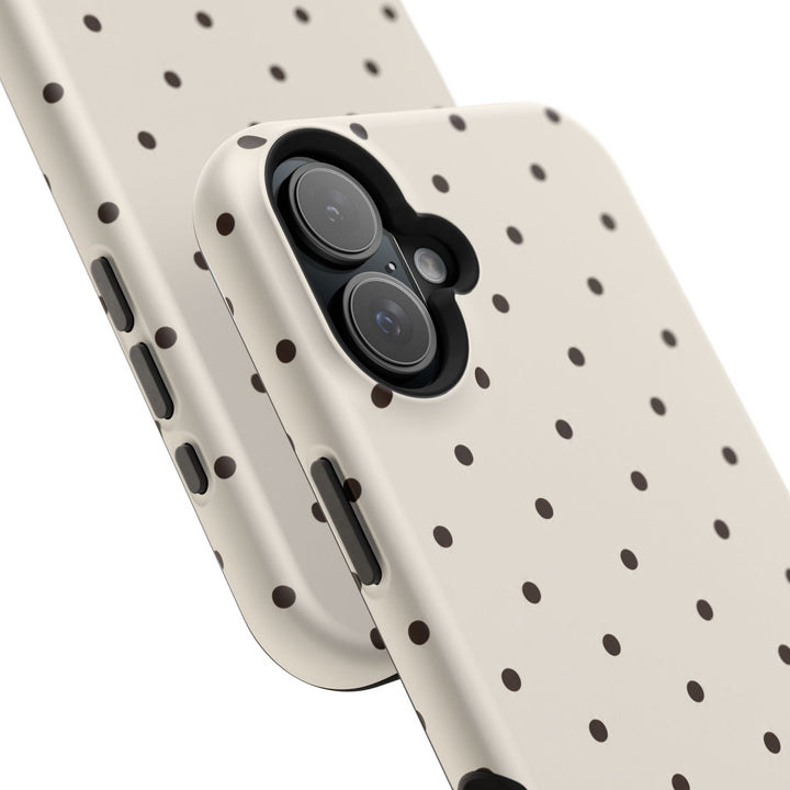 Sunday Theory cream and dark brown polka dot magnetic impact-resistant smartphone case with precision camera cutout