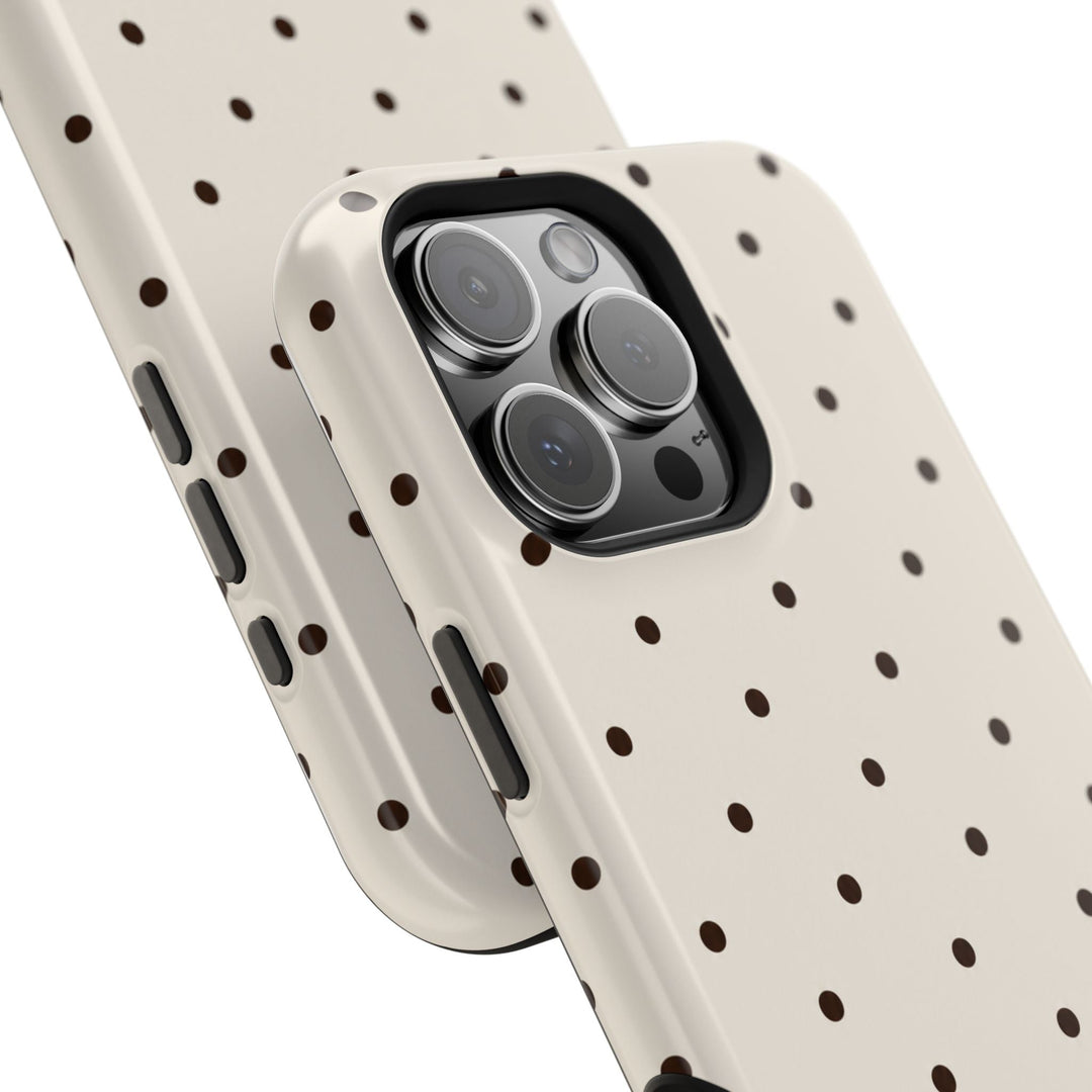 Sunday Theory cream and dark brown polka dot magnetic impact-resistant smartphone case with precision camera cutouts