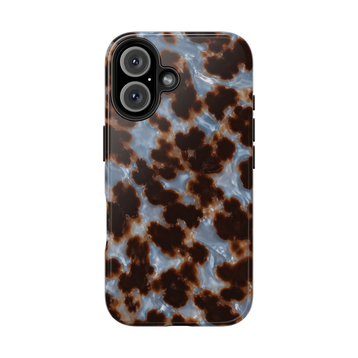 Sunday Theory tortoiseshell phone case with glossy brown and blue pattern and durable shock-resistant construction