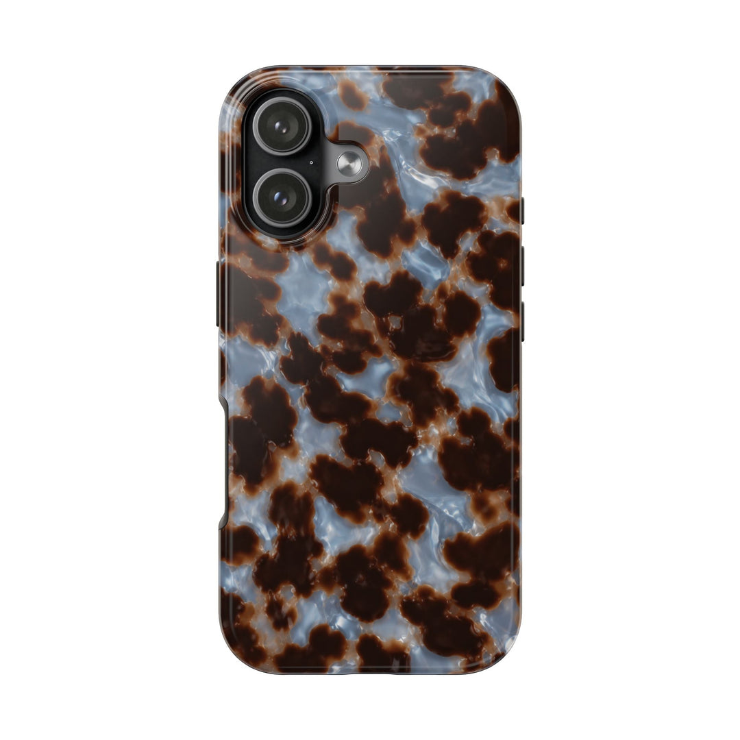 Sunday Theory tortoiseshell phone case with a glossy brown and smoky blue pattern and durable protective shell.